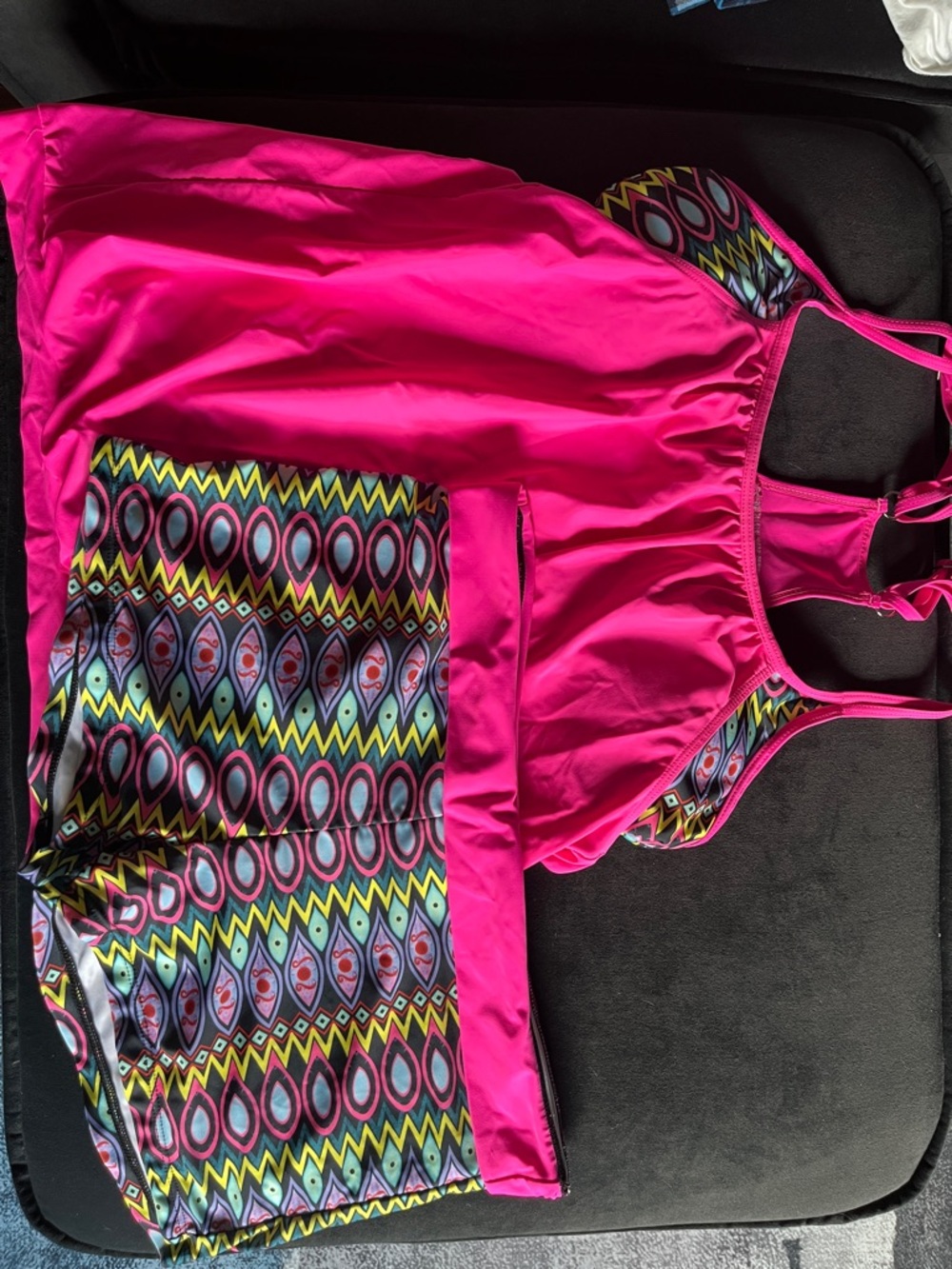 Bright Pink Tankini Set with Geo Print Accents